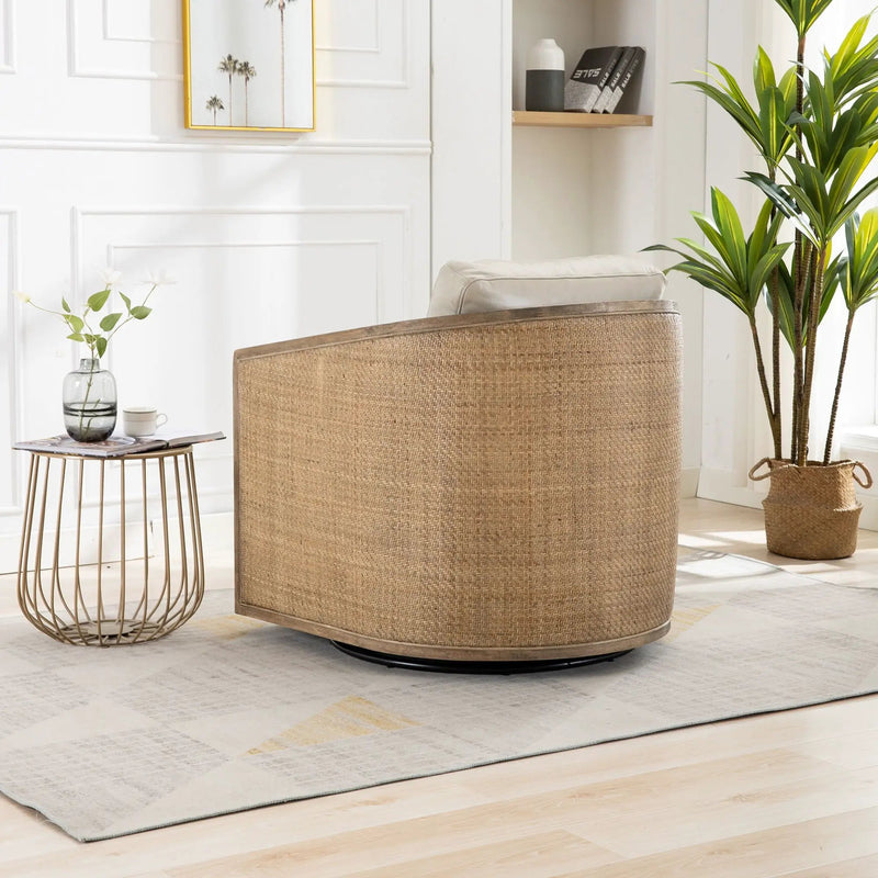Barrel, Comfy Round Accent Sofa Chair With 360 Degree Swivel, Leisure Arm by Unique Piece Furniture