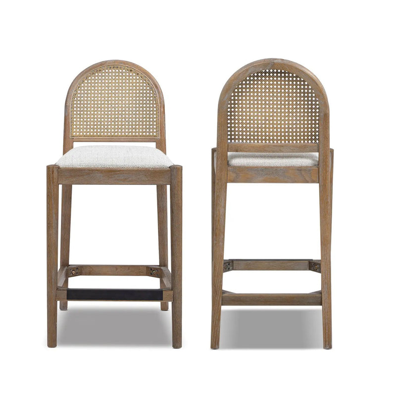 Panama 26.5" Curved Back Cane Rattan Counter Stool, Set of 2, Two-Tone Neutral by HouseOfZazla