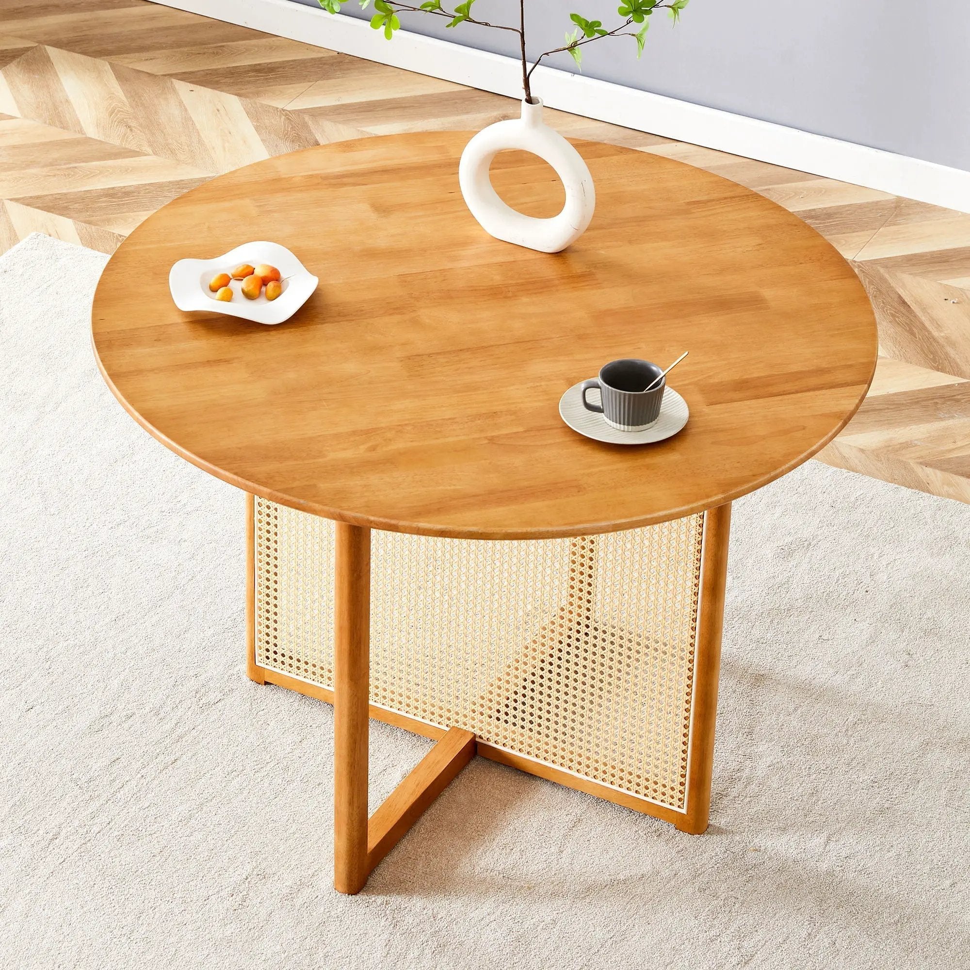 Chinese Countryside Retro Solid Wood Round Table, Simple Modern Imitation Rattan Table - Wood by HouseOfZazla
