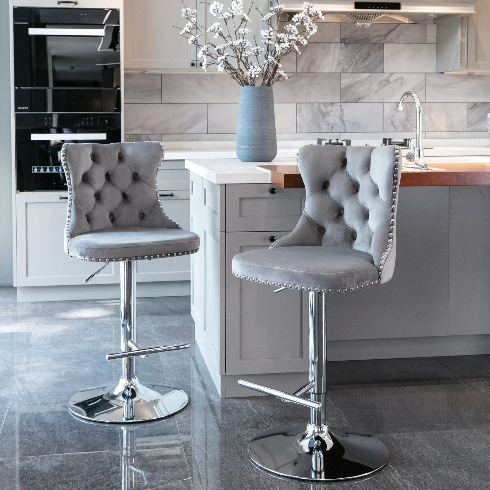 Swivel Barstools Adjusatble Seat Height From 25-33", Modern Upholstered Base Bar Stools With Backs Comfortable Tufted For Home Pub And Kitchen Island (Set of 2) by Unique Piece Furniture