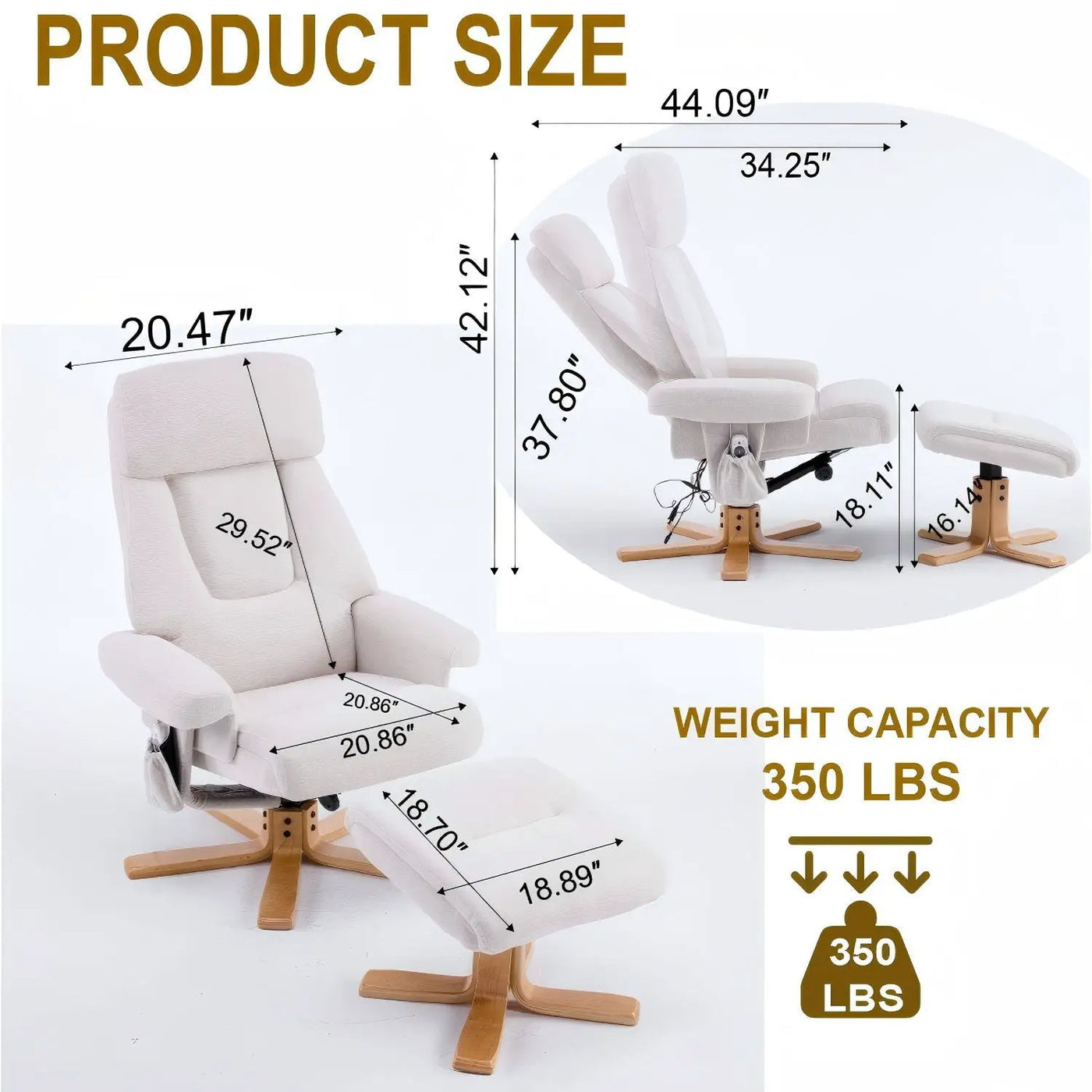 Upholstered Heated Massage 360° Swivel Accent Chair With Ottoman by HouseOfZazla