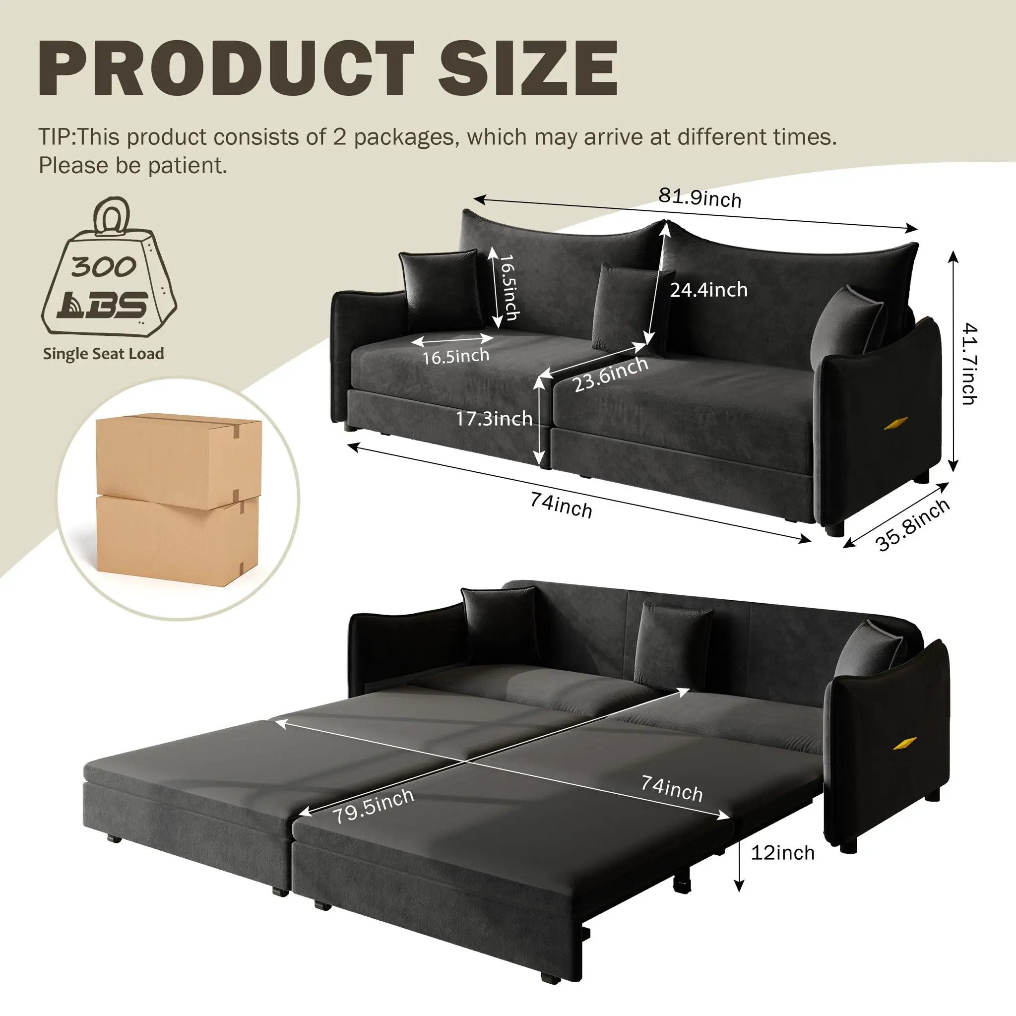 King Pull Out Sofa Bed, 3-In-1 Convertible Bed With 3 Pillows by HouseOfZazla