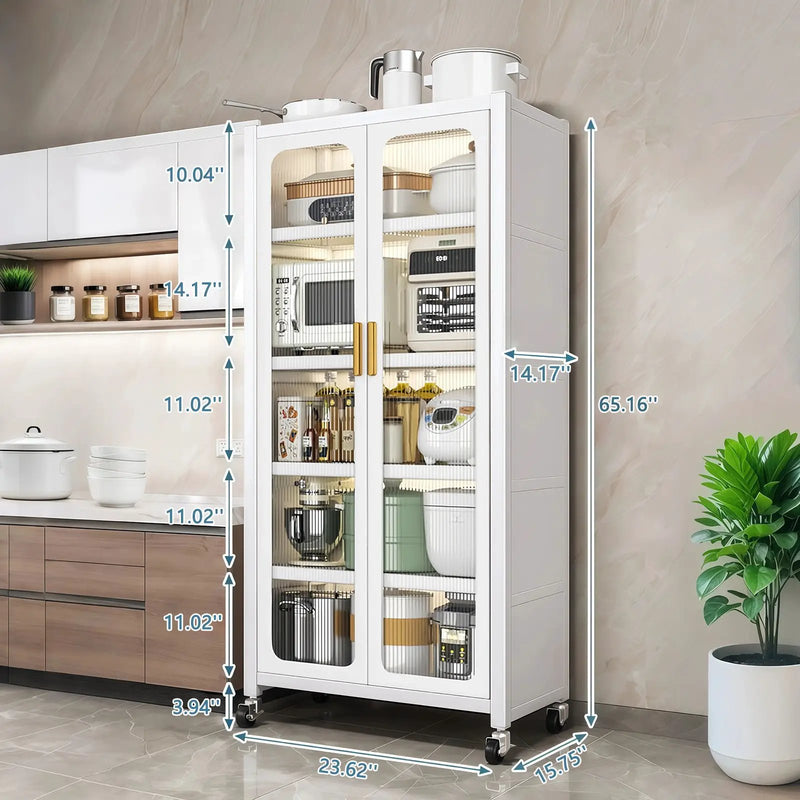 6 Tier Storage Cabinet With Transparent Door, Adjustable Shelves & Wheels by Unique Piece Furniture
