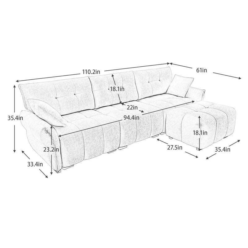 Three-Seater Sofa Set With Ottoman and Pillows by HouseOfZazla