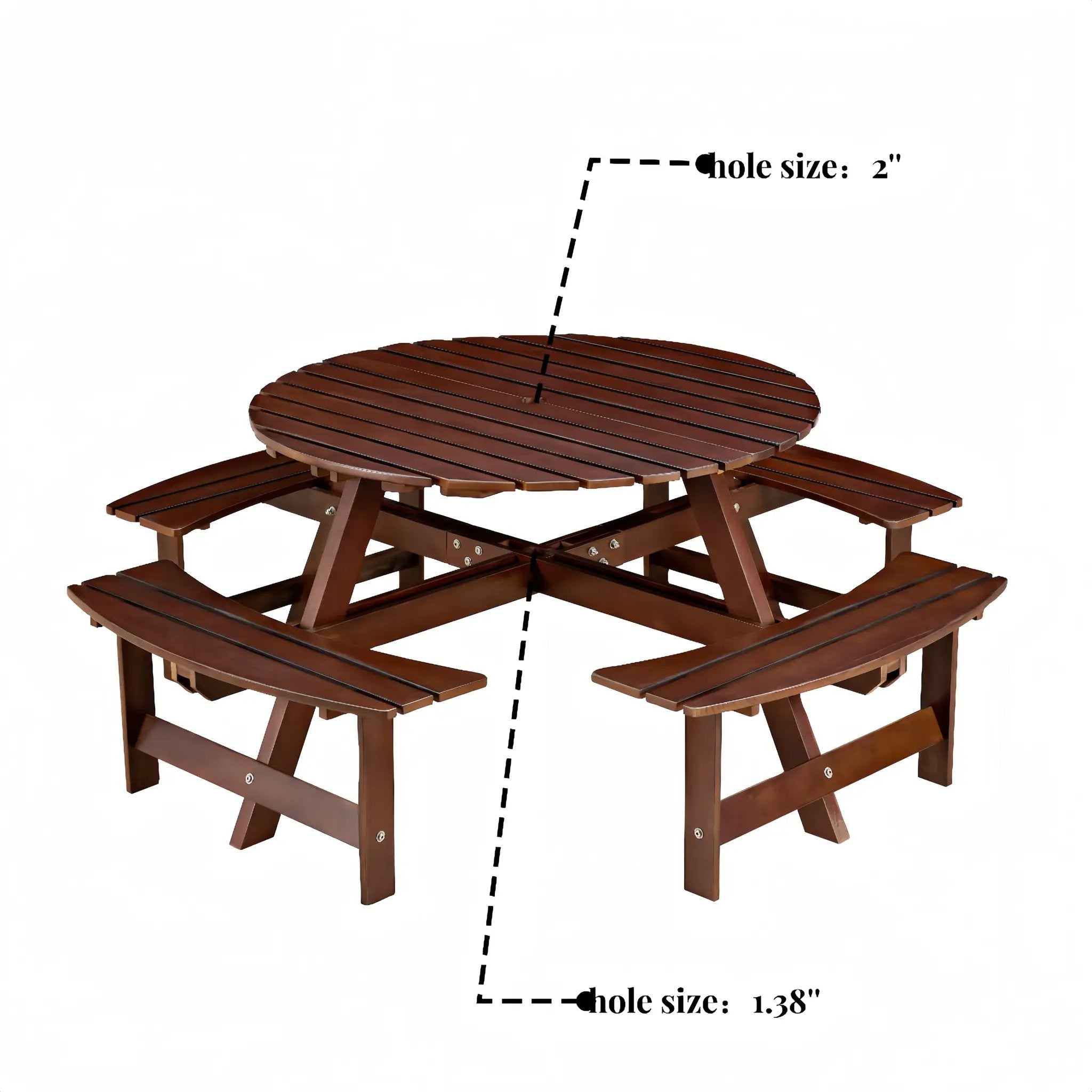 Outdoor 8 Person Round Picnic Table with Built-In Benches by HouseOfZazla