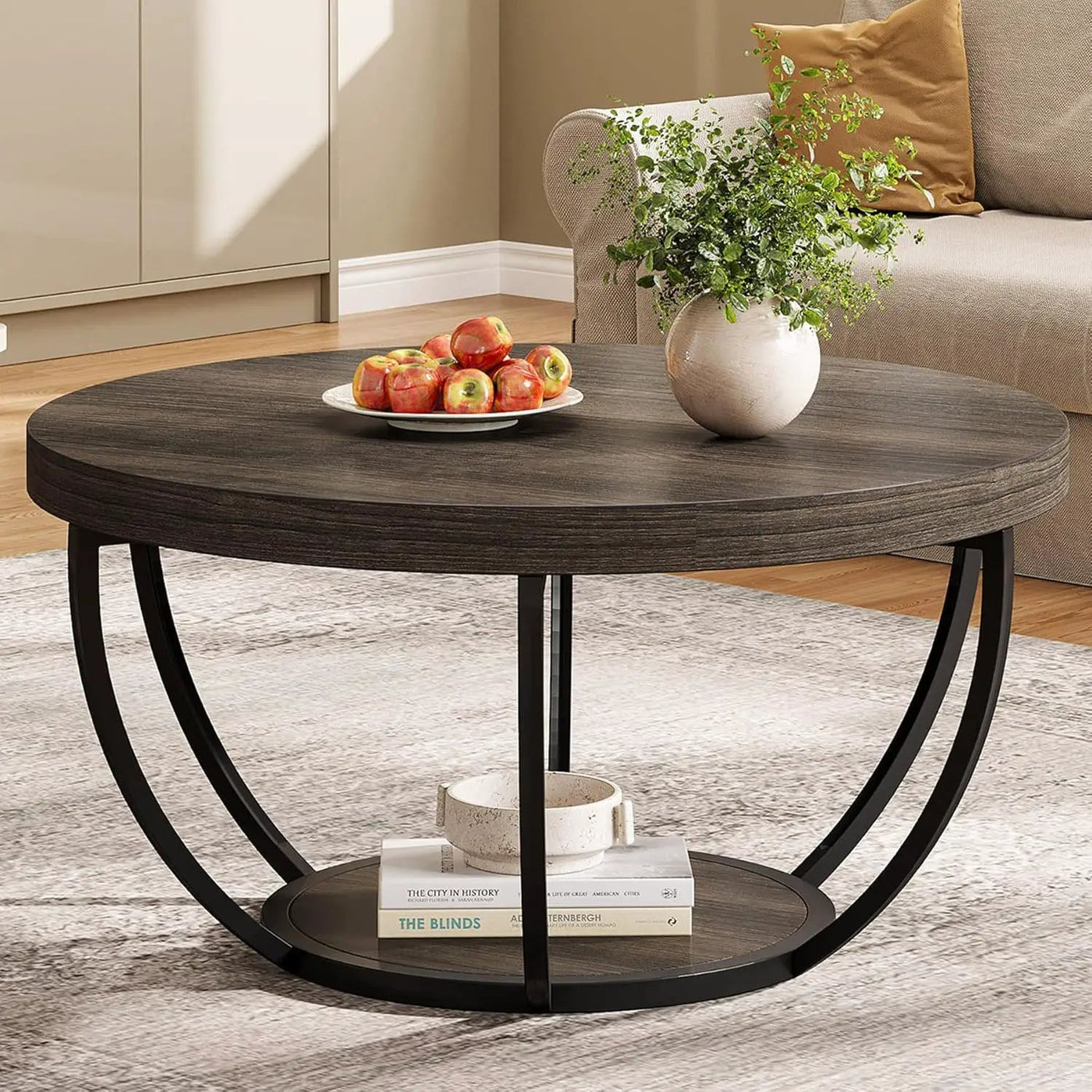 2 Tier Circle Coffee Table With Storage Shelves by HouseOfZazla