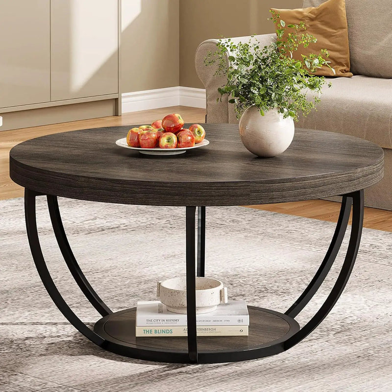 2 Tier Circle Coffee Table With Storage Shelves by HouseOfZazla
