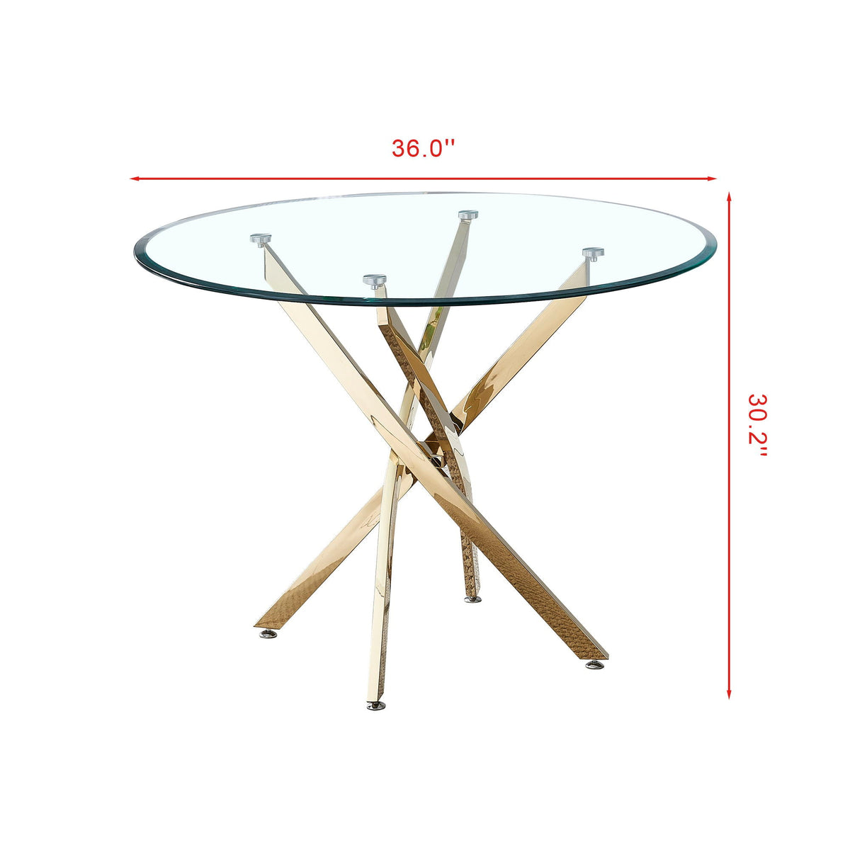 Contemporary Round Clear Dining Table with Gold Finish Stainless Steel Legs - Gold, photo 2 of 4