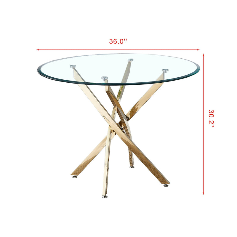 Contemporary Round Clear Dining Table with Gold Finish Stainless Steel Legs - Gold, photo 2 of 4