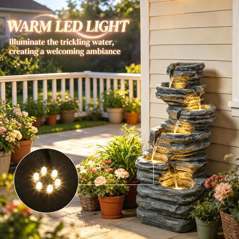 Resin 6 Tier Rock Cascade Outdoor Fountain 40 Inch LED, photo 4 of 7