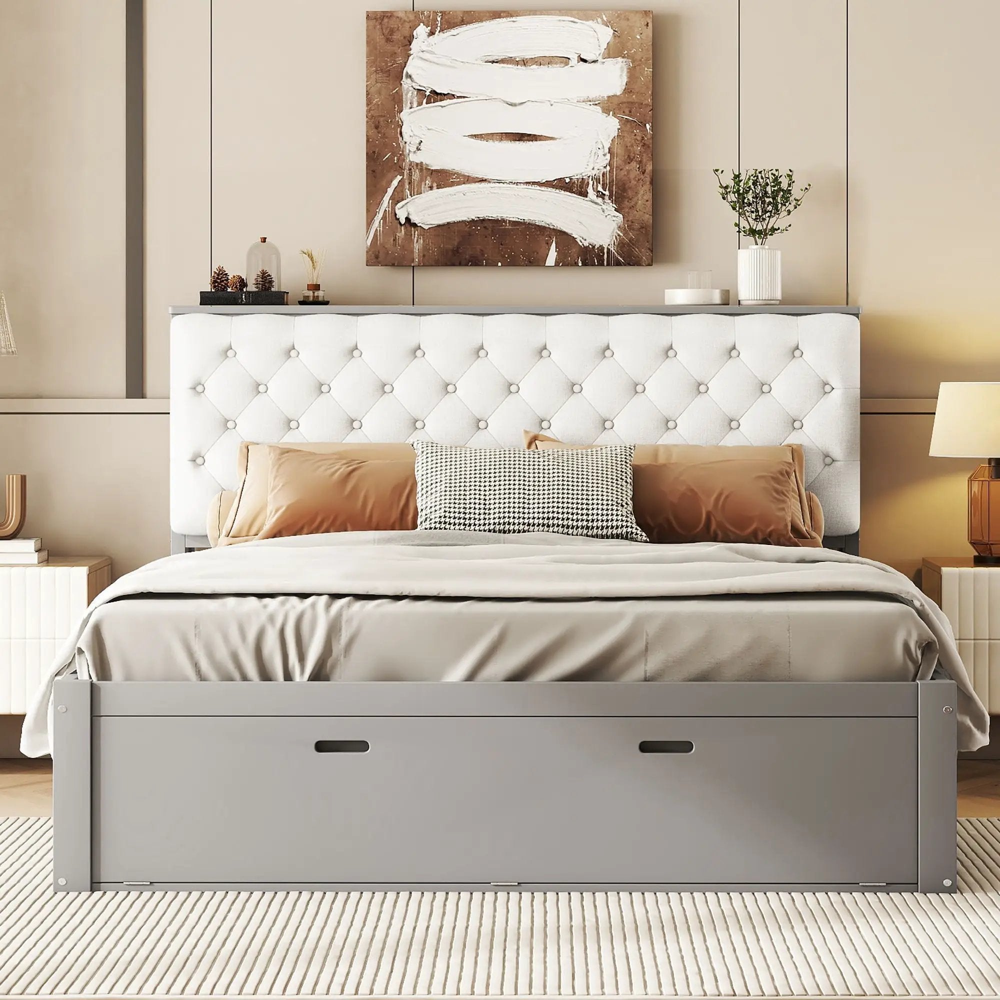 Platform Bed With Storage Headboard, Shoe Rack And 4 Drawers by Unique Piece Furniture