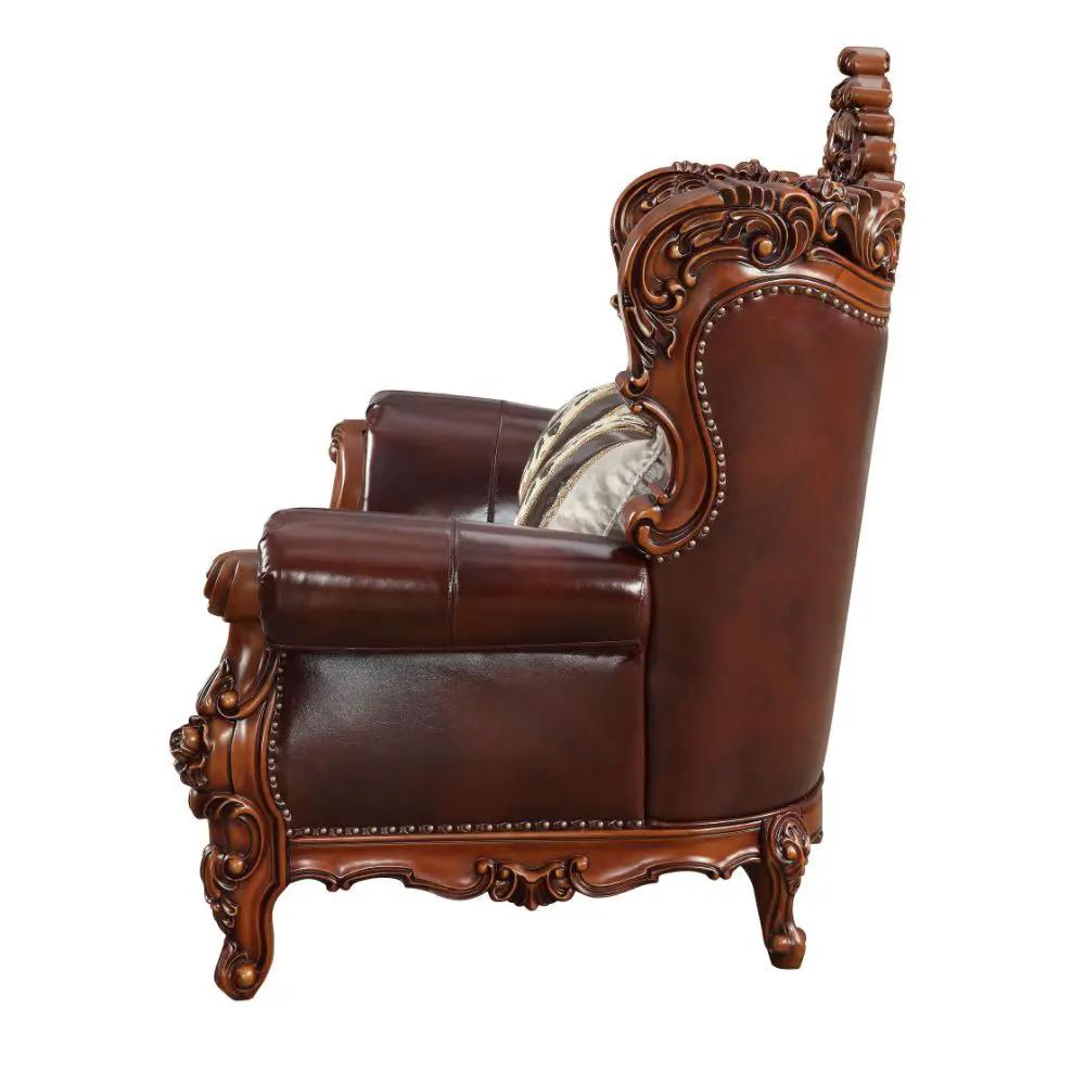 Eustoma - Loveseat - Cherry Top Grain Leather Match & Walnut by Unique Piece Furniture