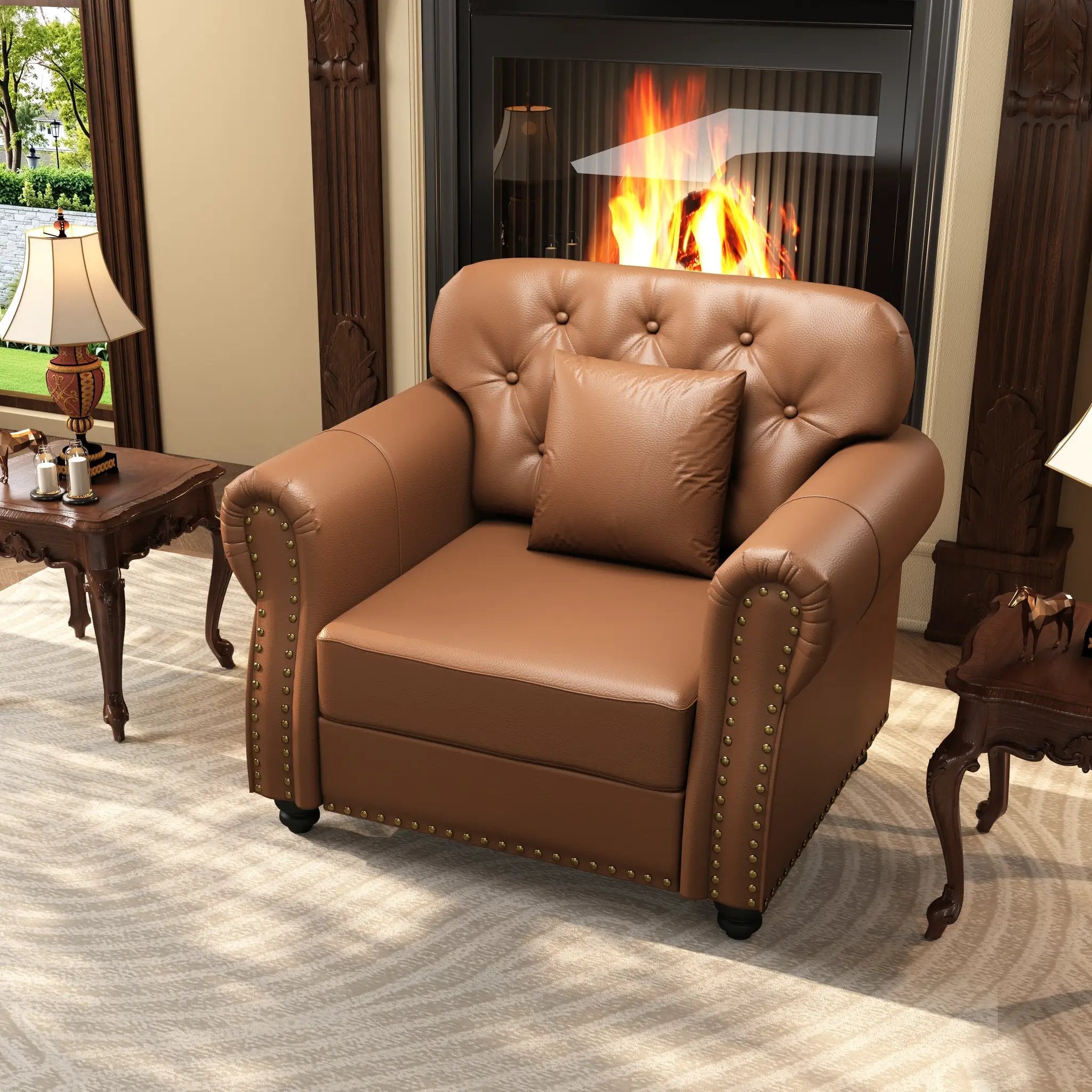 41.3" Upholstered Faux Leather Sofa with Nailhead Trim by HouseOfZazla