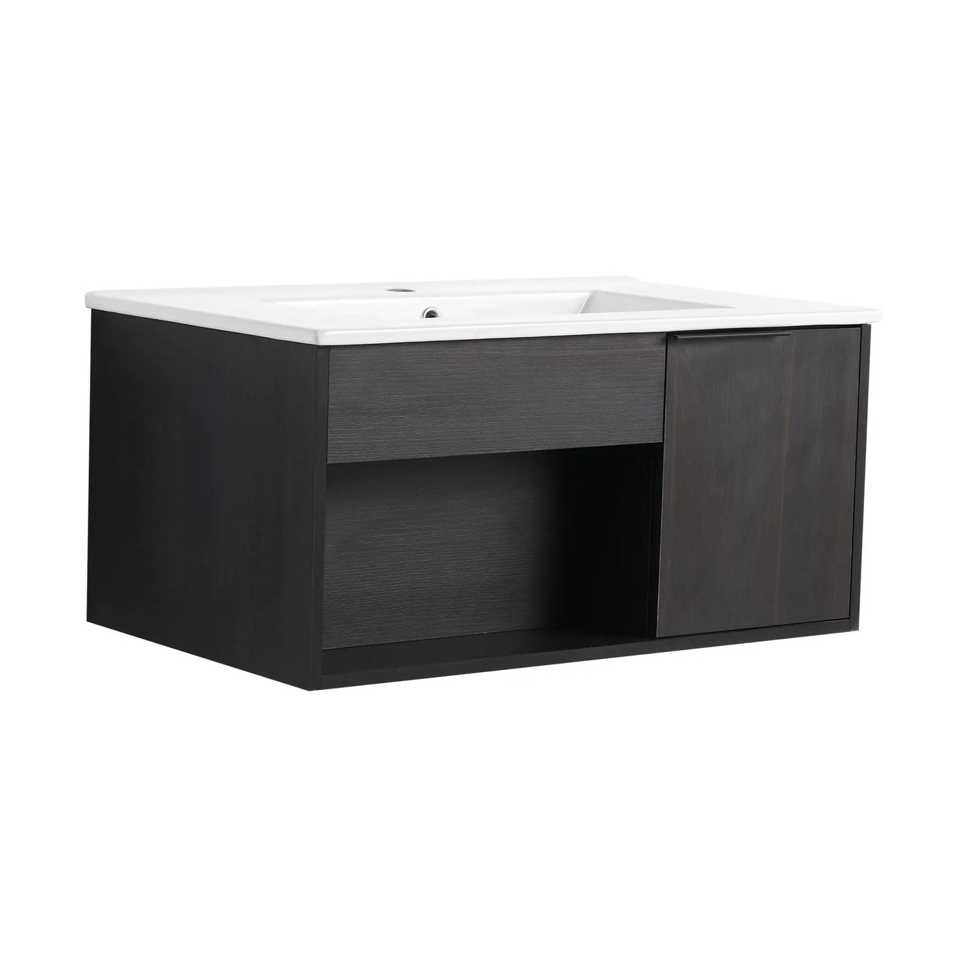 Wall Mounted Floating Bathroom Vanity With Open Shelf & Soft Close Door by HouseOfZazla