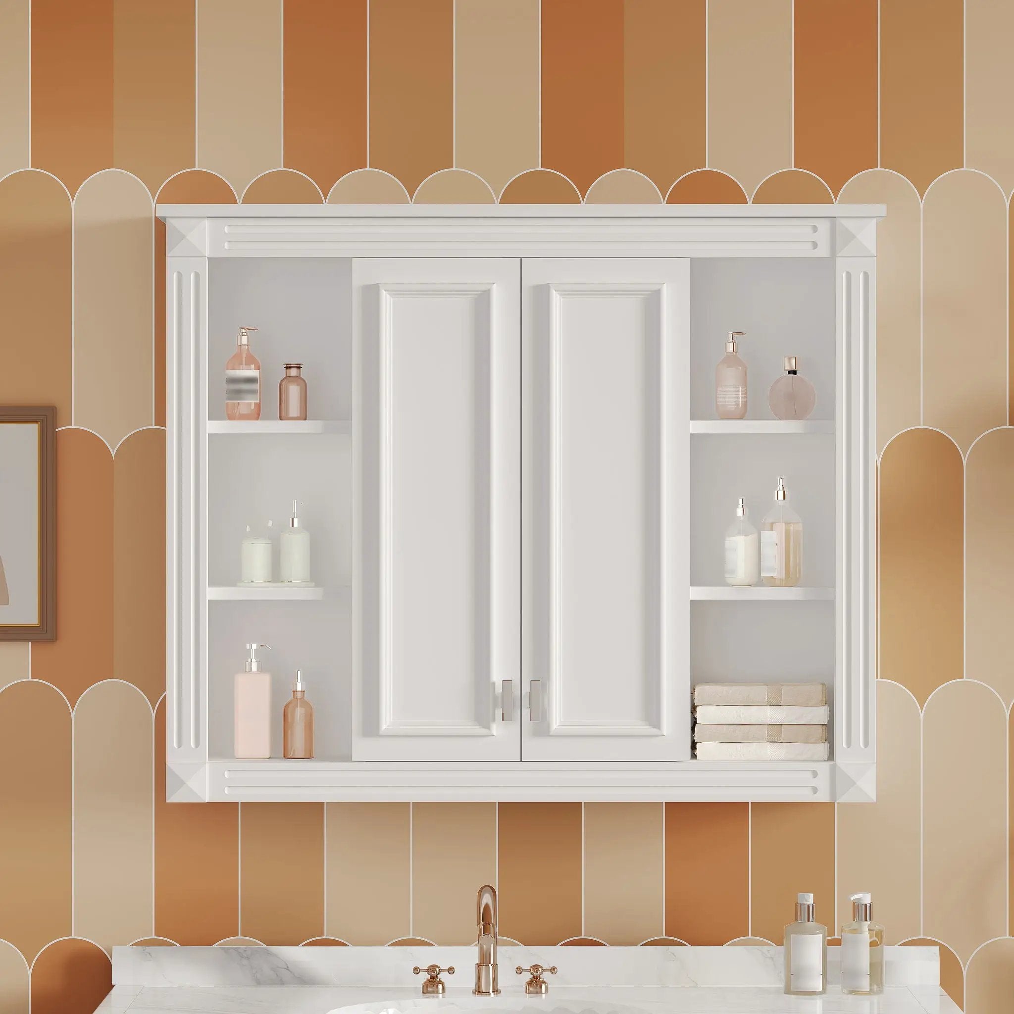 Wall-Mounted Medicine Cabinet With Adjustable Shelf, Soft-Closing Hinges - White by Unique Piece Furniture
