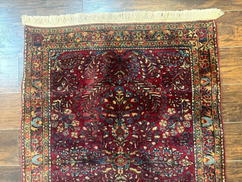 Antique Persian Sarouk Rug 3.6 x 5, Red, 1920s Persian Carpet by Jewel Rugs