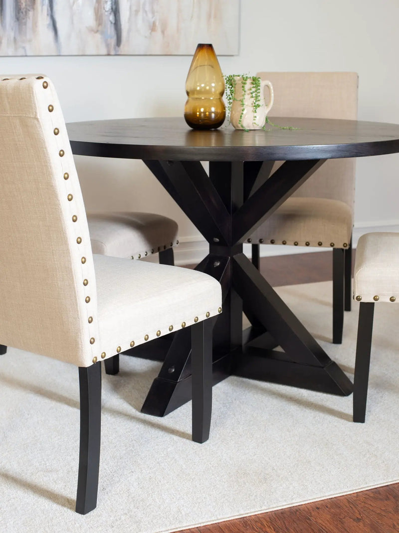 Mytzi - 5 Piece Dining Set, Cross-Buck Dining Table With 4 Stylish Chairs - Black / Beige by HouseOfZazla