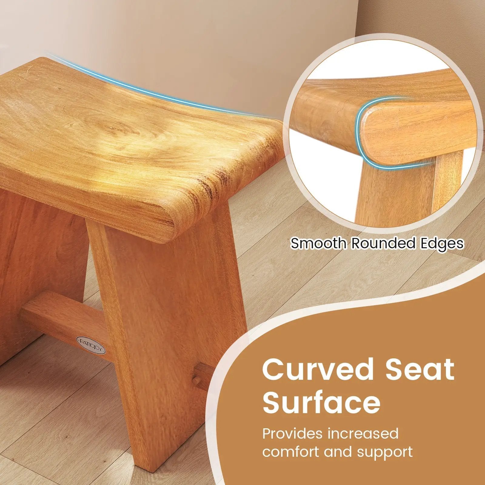 19.5 Inch Teak Shower Bench with Curved Seat for Shaving Legs by DirectDeals