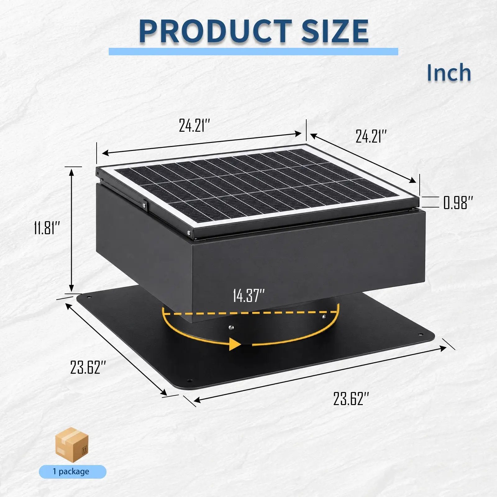 14" Adjustable Square Solar Roof Exhaust Fan, 60W Dual Power Attic Ventilator by HouseOfZazla