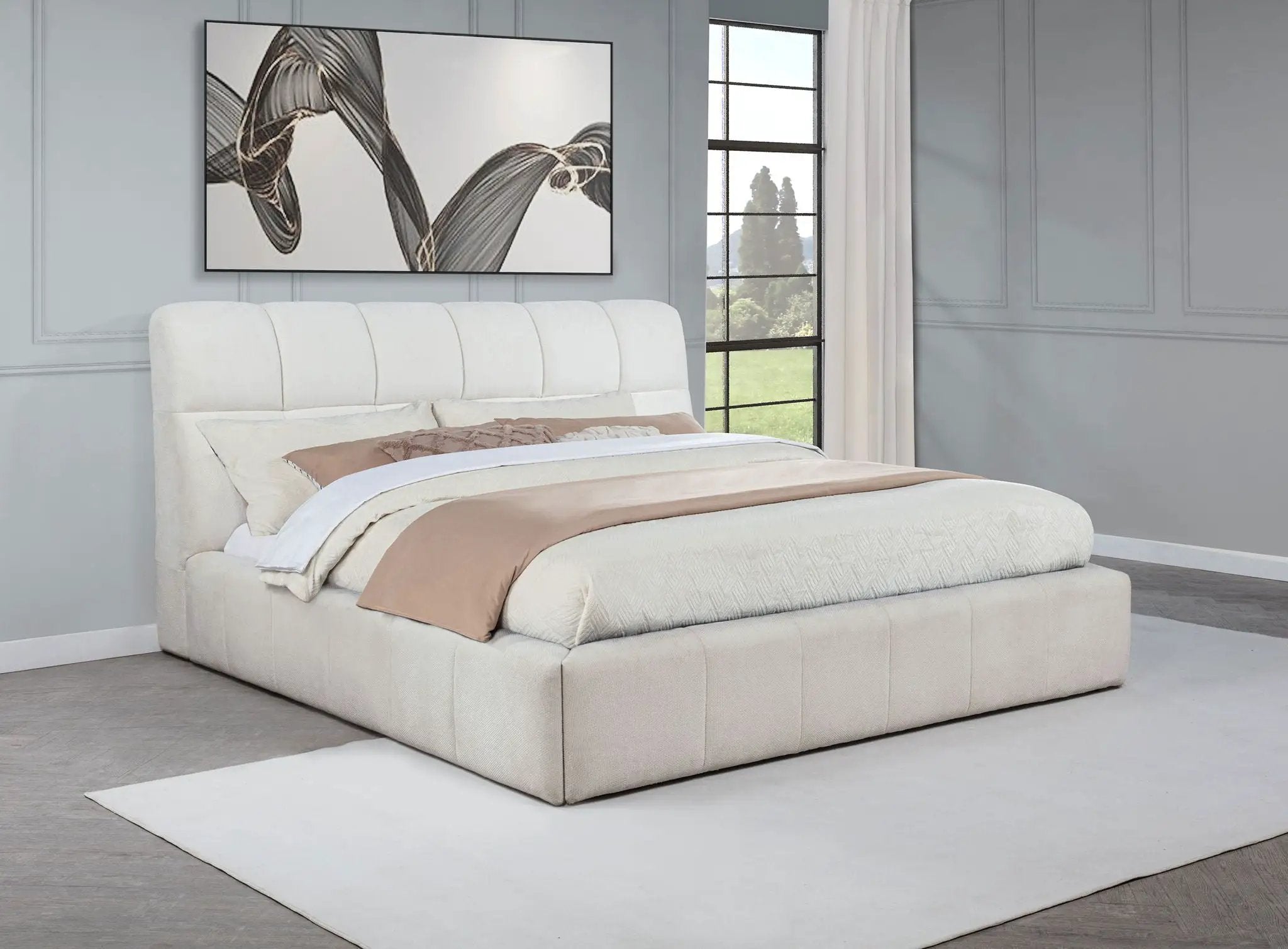 Nollet 48-inch Upholstered Eastern King Platform Bed Cream by Unique Piece Furniture