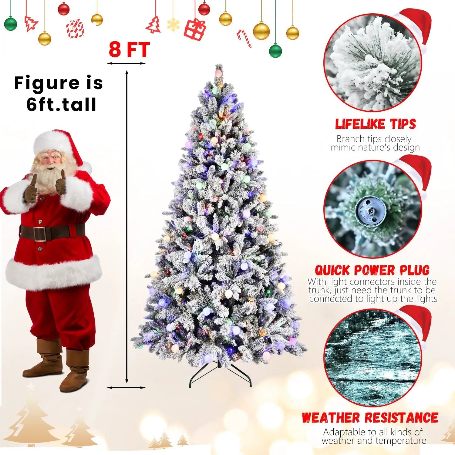 8Ft Flocked Christmas Tree with 470L Colorful LED Lights by HouseOfZazla