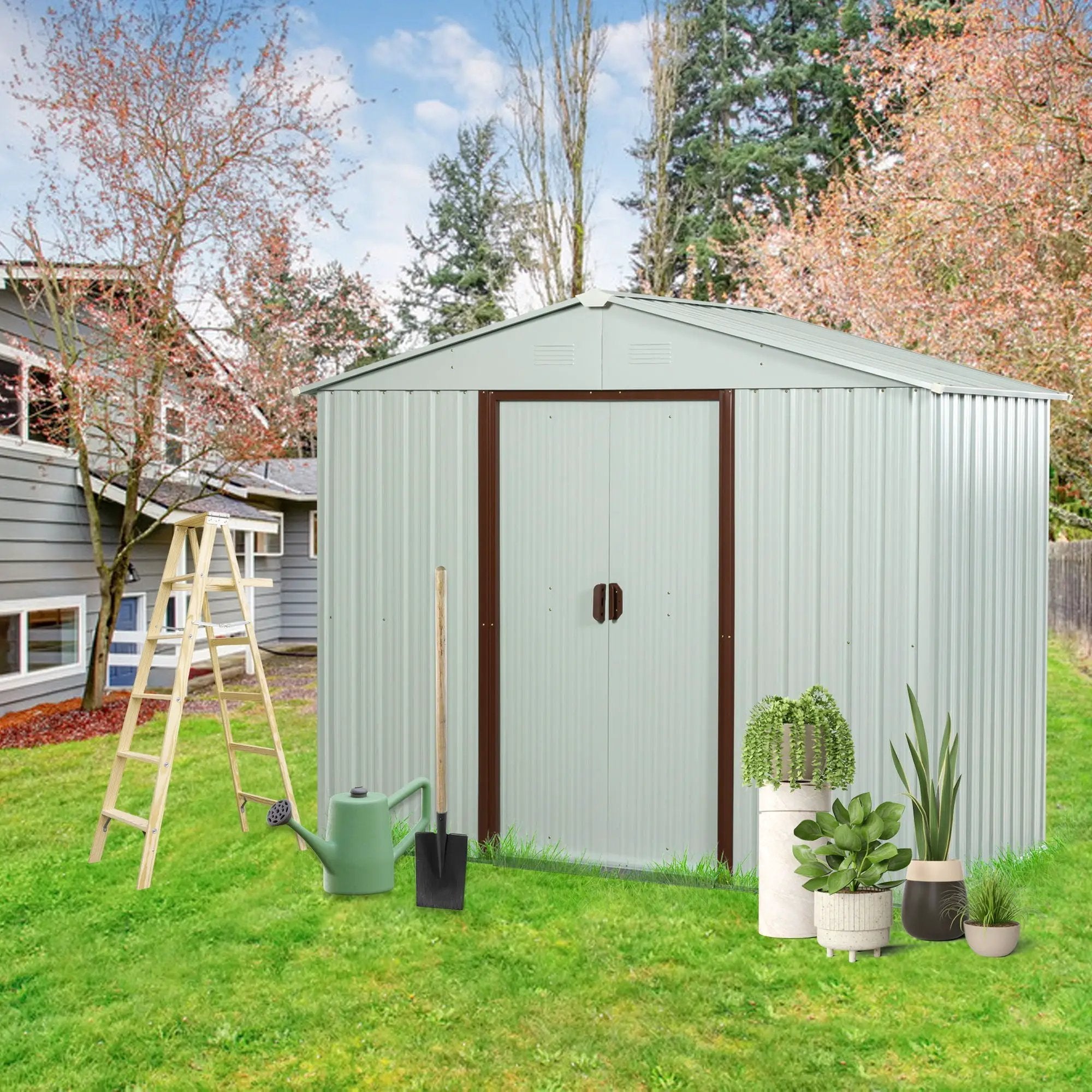 Outdoor Metal Storage Shed Yx48 - White by HouseOfZazla