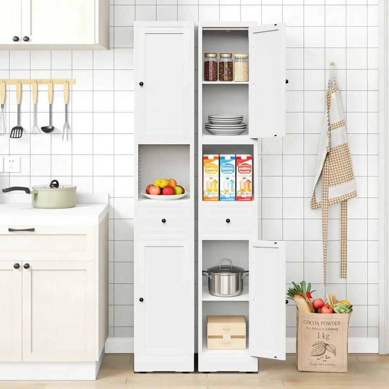 Tall Bathroom Storage Cabinet, 5-Tier Narrow With 2 Doors & Adjustable Shelves, Freestanding - White by Unique Piece Furniture
