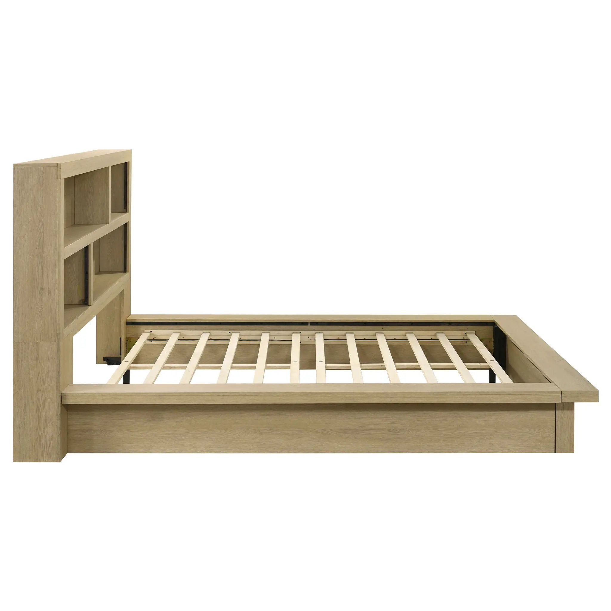 Hendricks Queen Bookcase Headboard Platform Bed Light Oak by Unique Piece Furniture