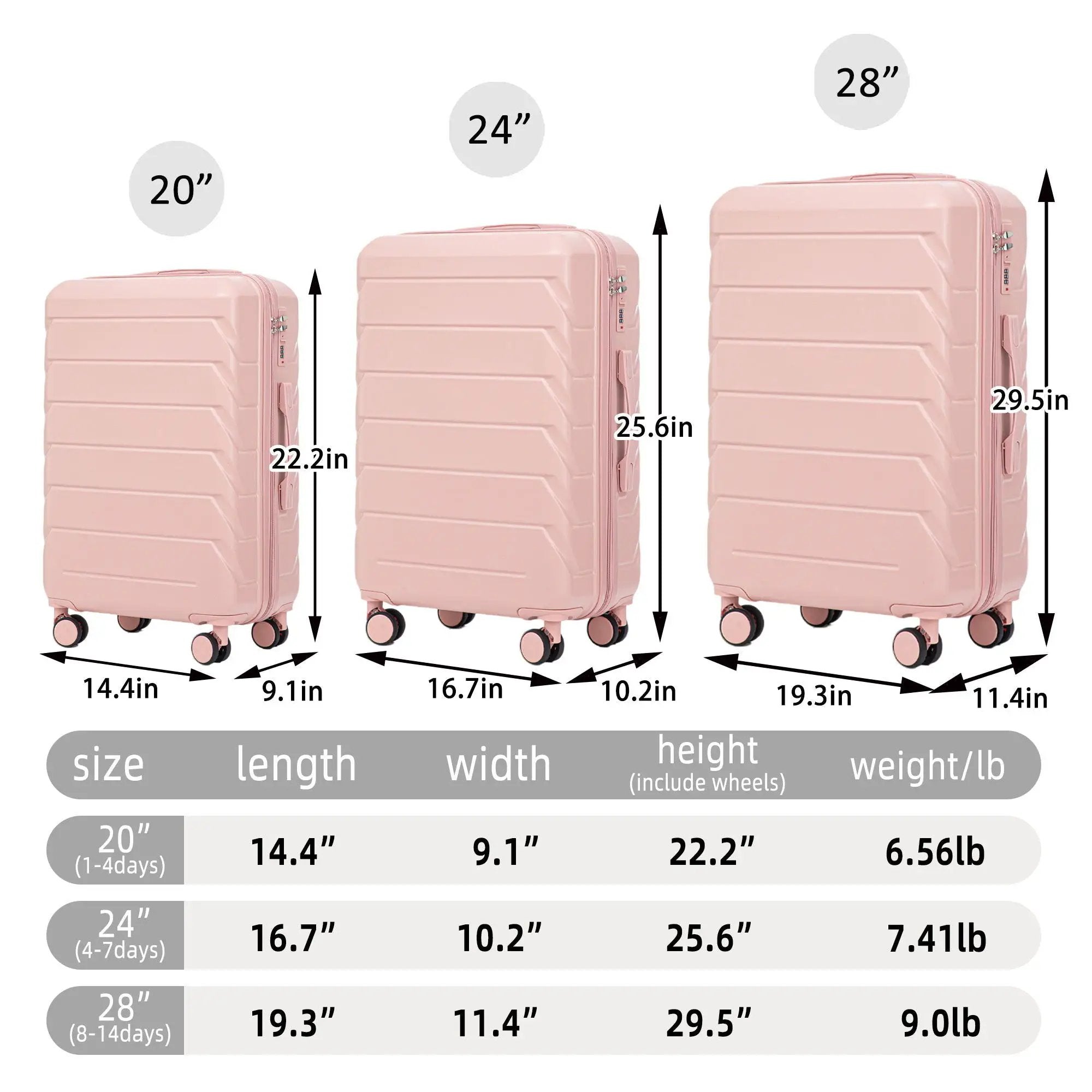 3 Pieces Set 20" / 24" / 28" Spinner Wheel Luggage With Combination Lock by HouseOfZazla