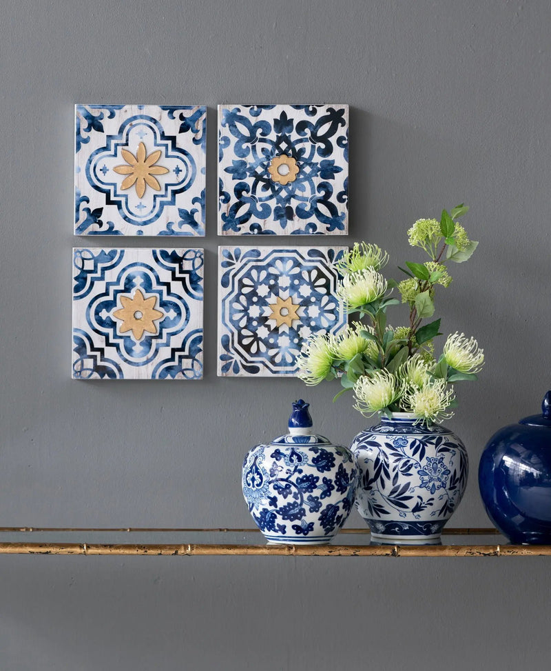 Abstract, And Wall Decor Accents (Set of 4) - White / Blue by Unique Piece Furniture