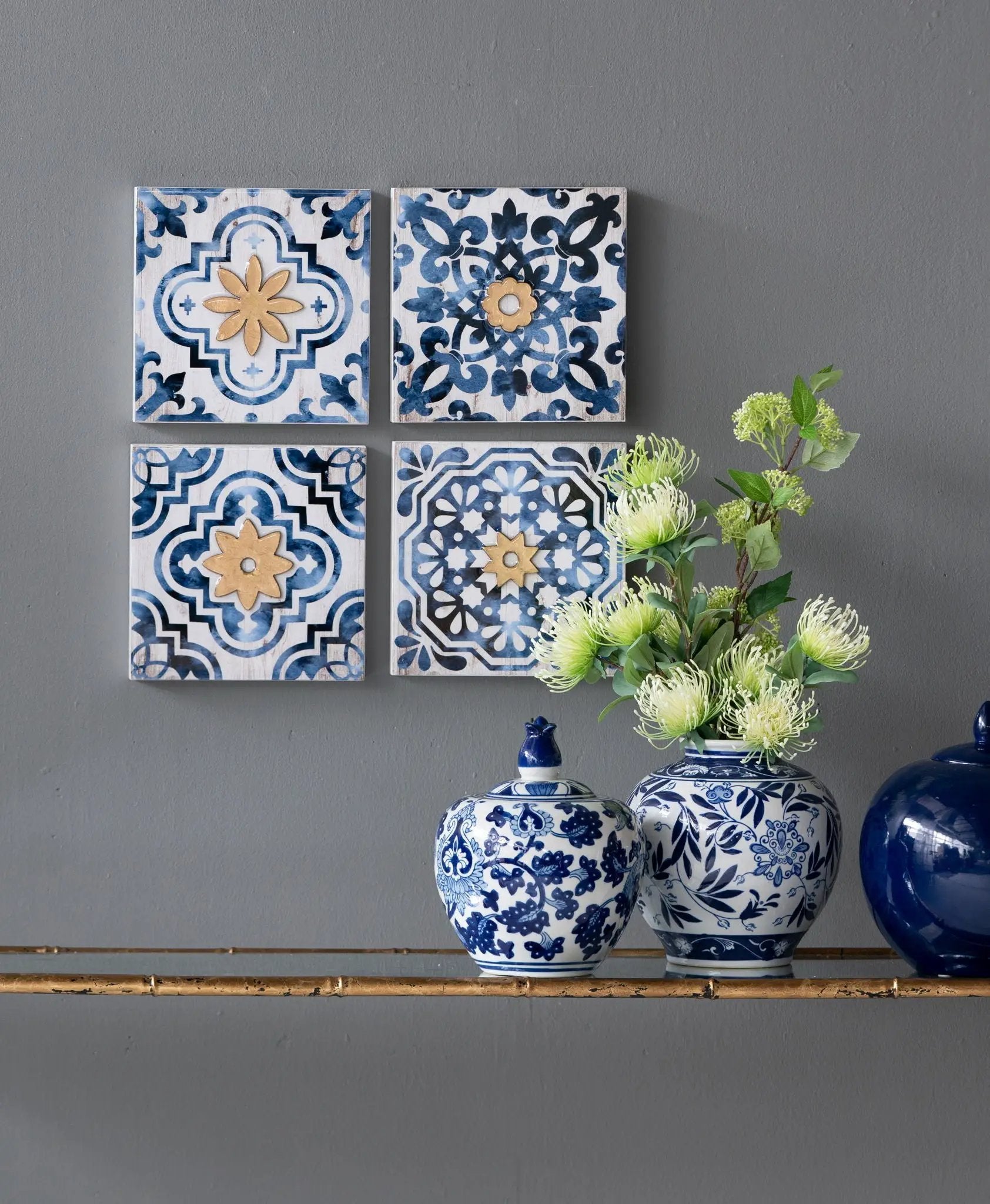 Abstract, And Wall Decor Accents (Set of 4) - White / Blue by HouseOfZazla