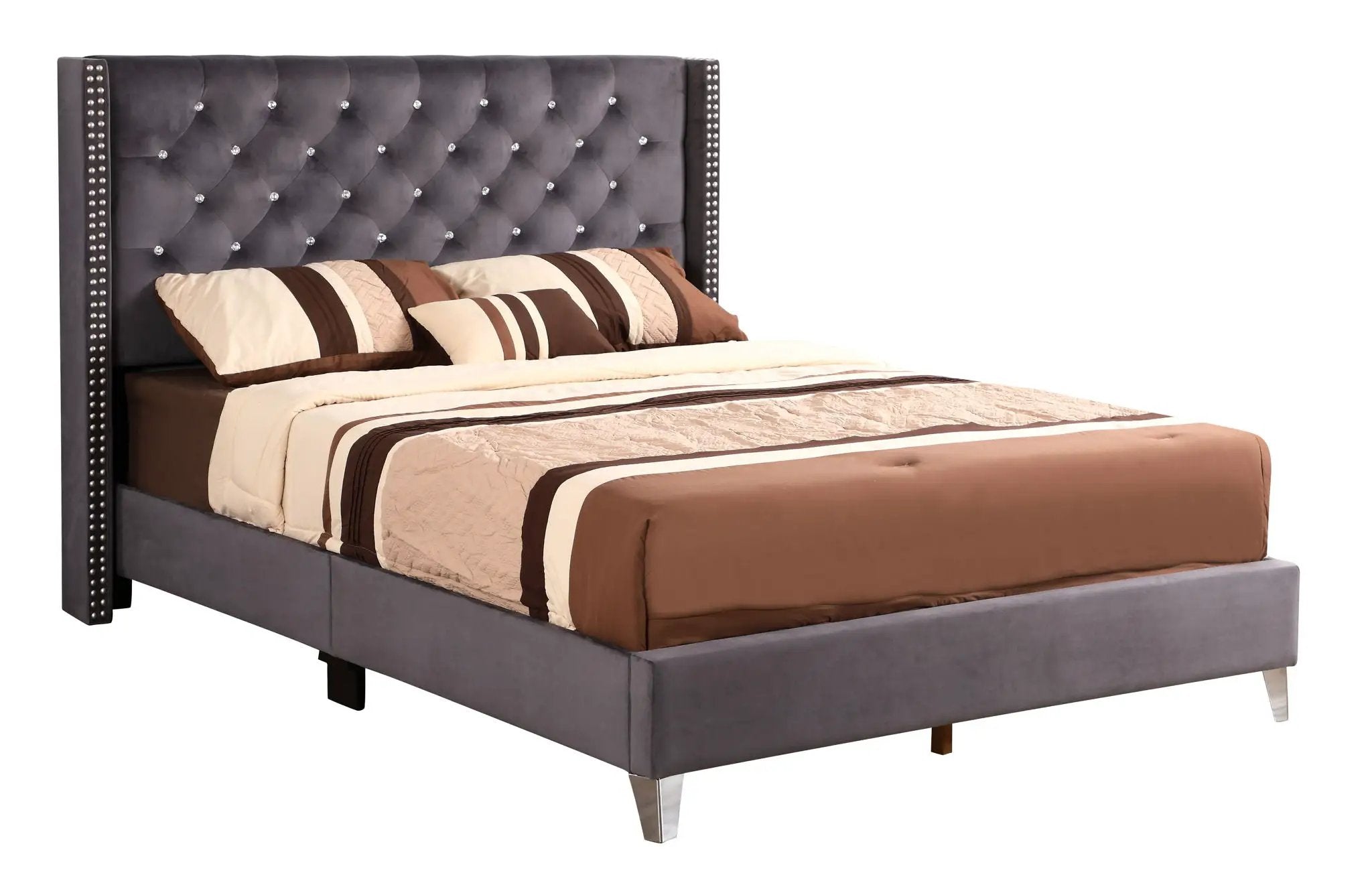 Upholstered Nailhead Trim Chic Bed by Unique Piece Furniture