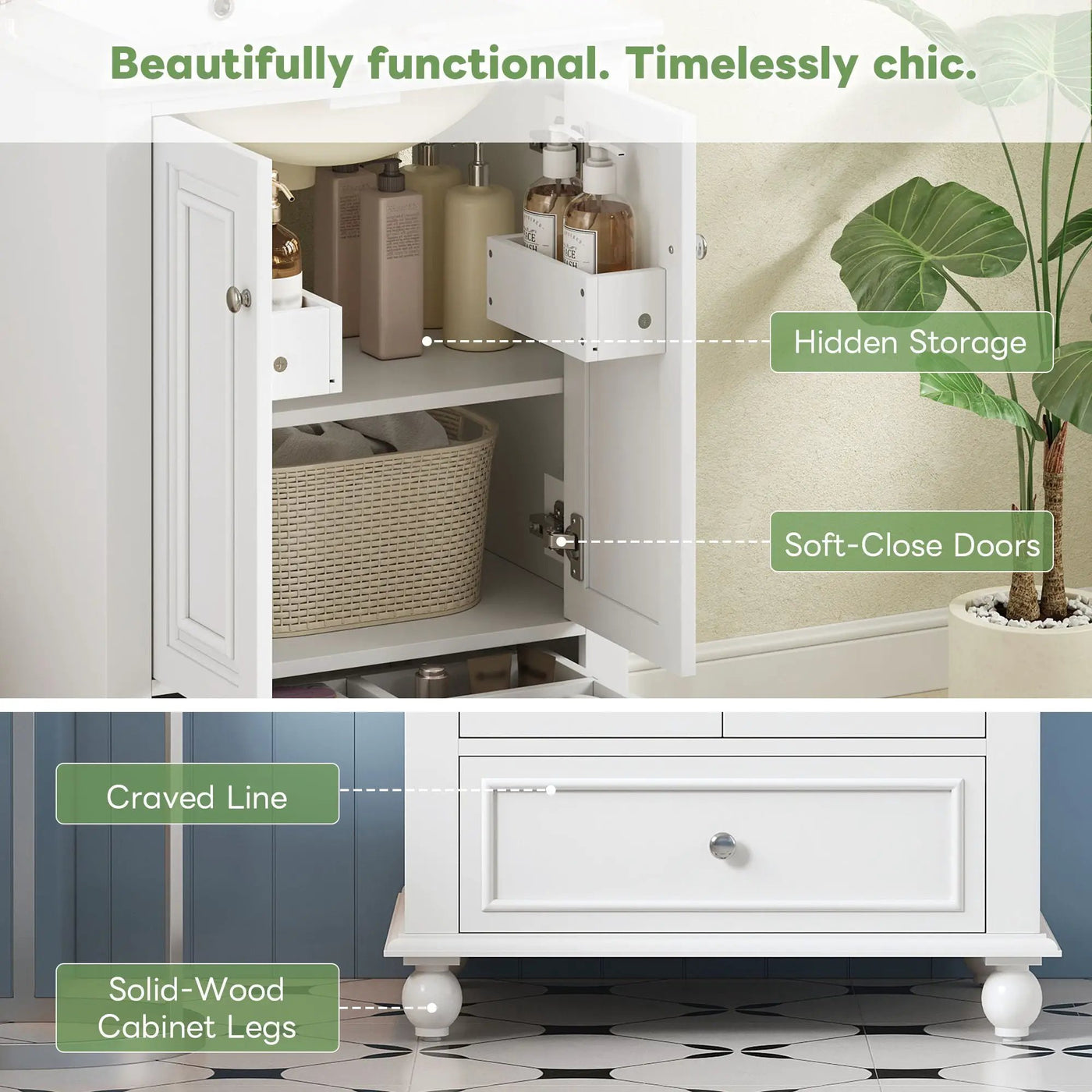 Modern Bathroom Vanity With Sink, Cabinet With Drawer And Dividers, Rectangular Storage Unit by HouseOfZazla