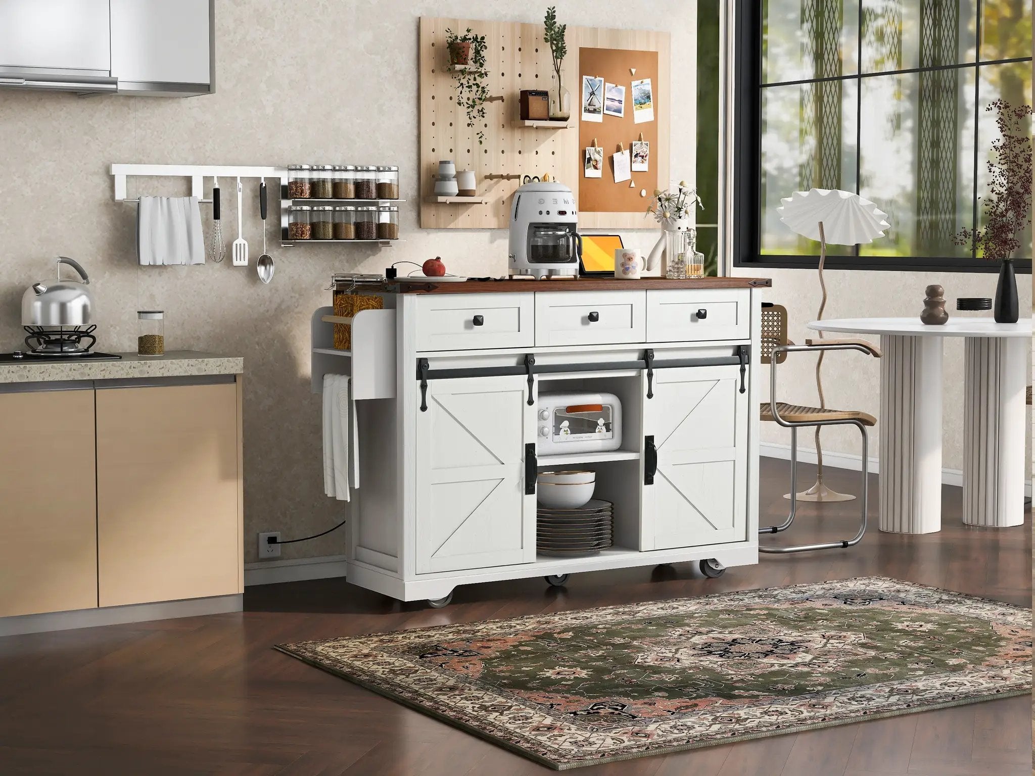K&K 53.7" Farmhouse Kitchen Island with Power Outlet by HouseOfZazla