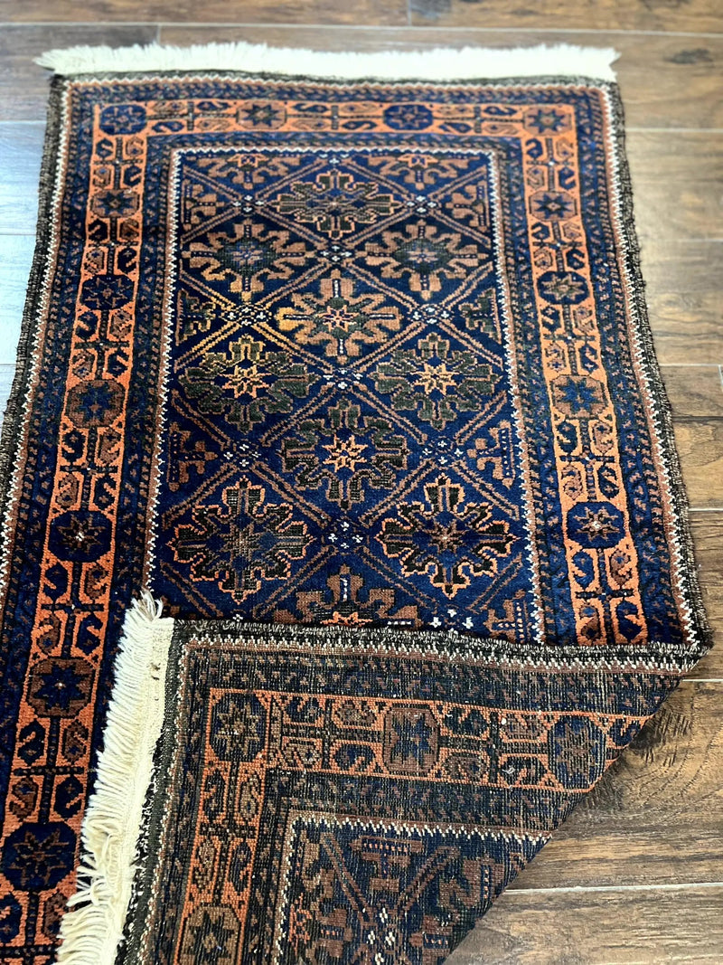 Small Antique Persian Rug 2.7 x 4.7, Handmade Wool Rug, Navy Blue, Balouch Rug, Tribal Rug by Jewel Rugs