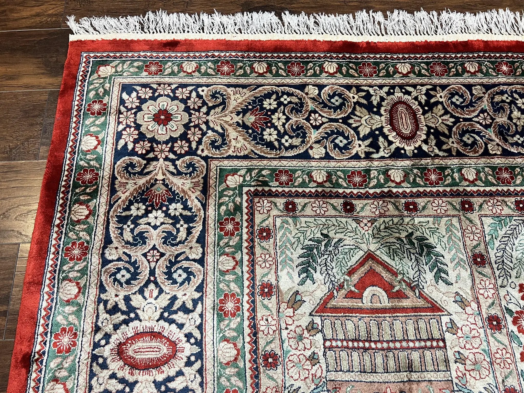 Silk Sino Persian Rug 9x12, Panel Design, Garden of Eden Pattern, Fine 200 KPSI, Hand Knotted Room Sized Silk Carpet, Vintage by Jewel Rugs
