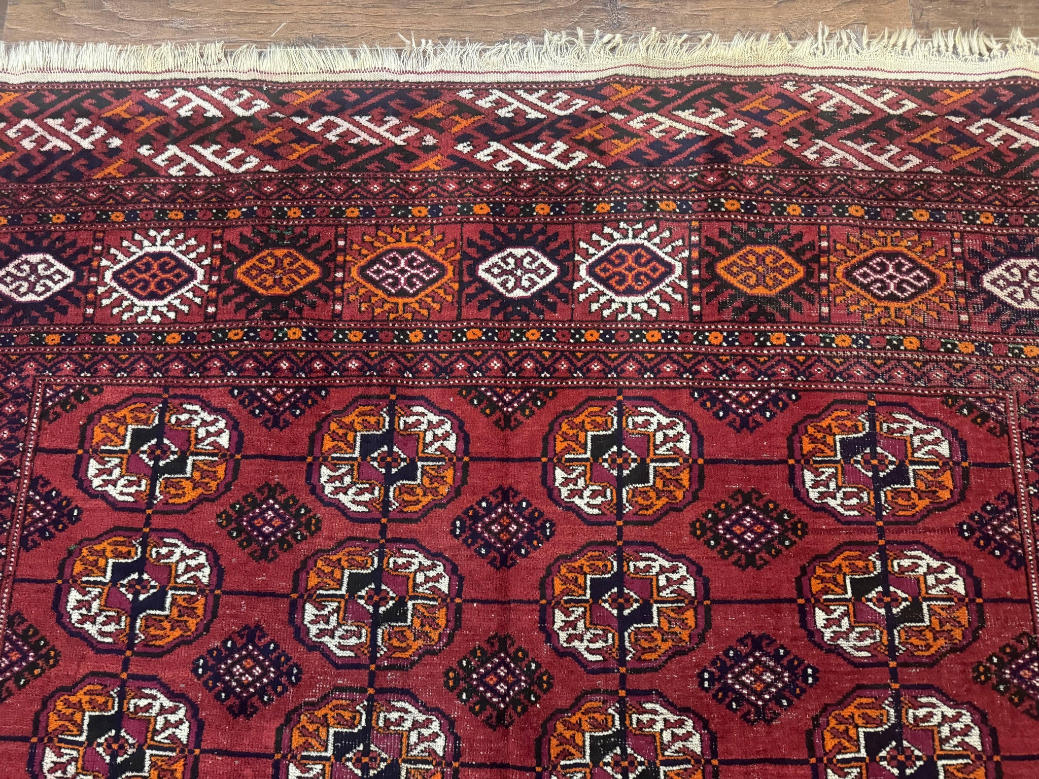 Antique Persian Turkoman Bokhara Rug 7x11, Tribal Rug, Red by Jewel Rugs