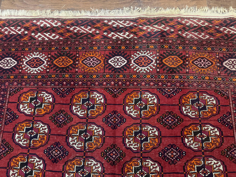 Antique Persian Turkoman Bokhara Rug 7x11, Tribal Rug, Red by Jewel Rugs