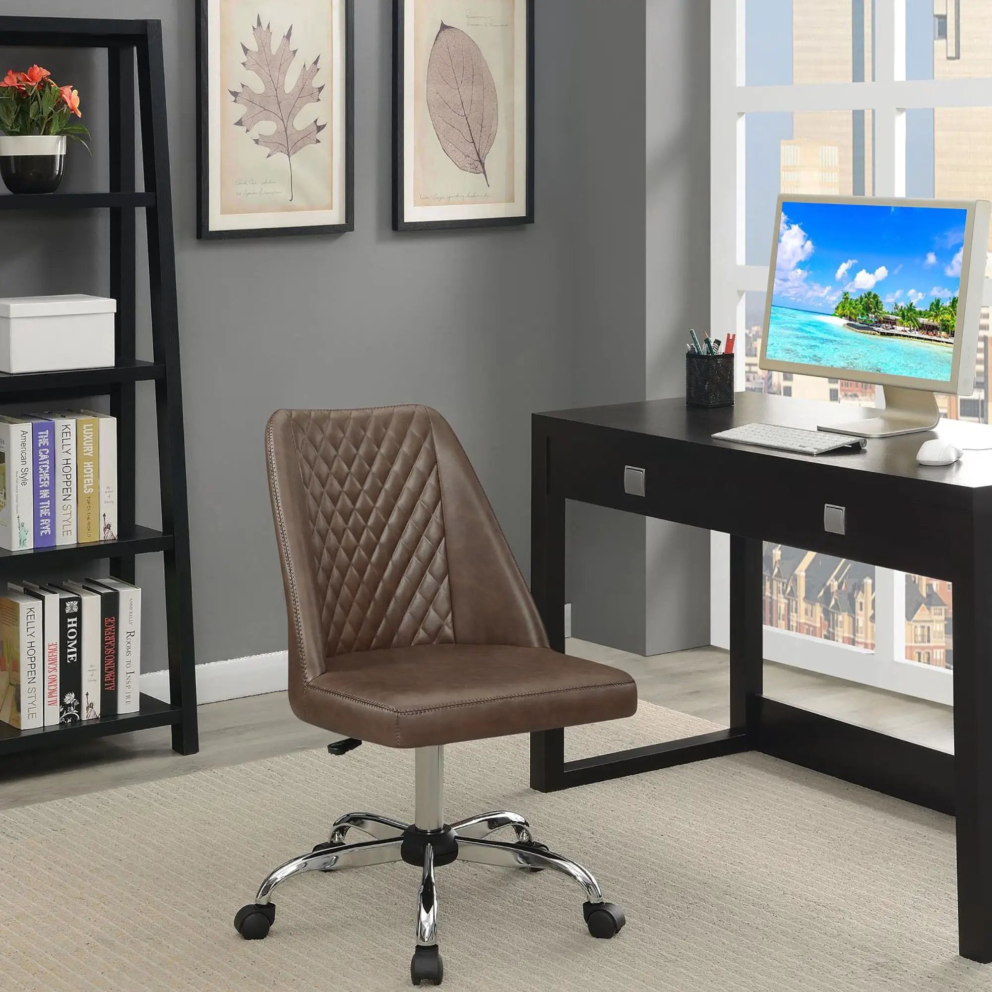 Adjustable Office Chair With Diamond Tufted Backrest Base - Brown by HouseOfZazla