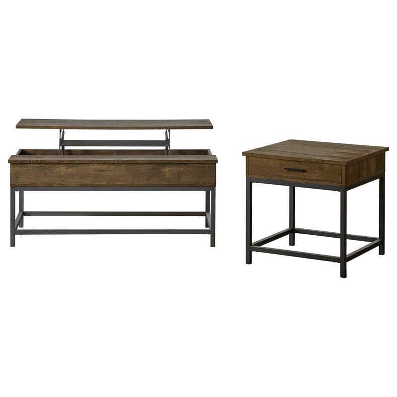 Walton - 2 Piece Coffee And End Table Set With Lift Top Design - Brown Oak by HouseOfZazla