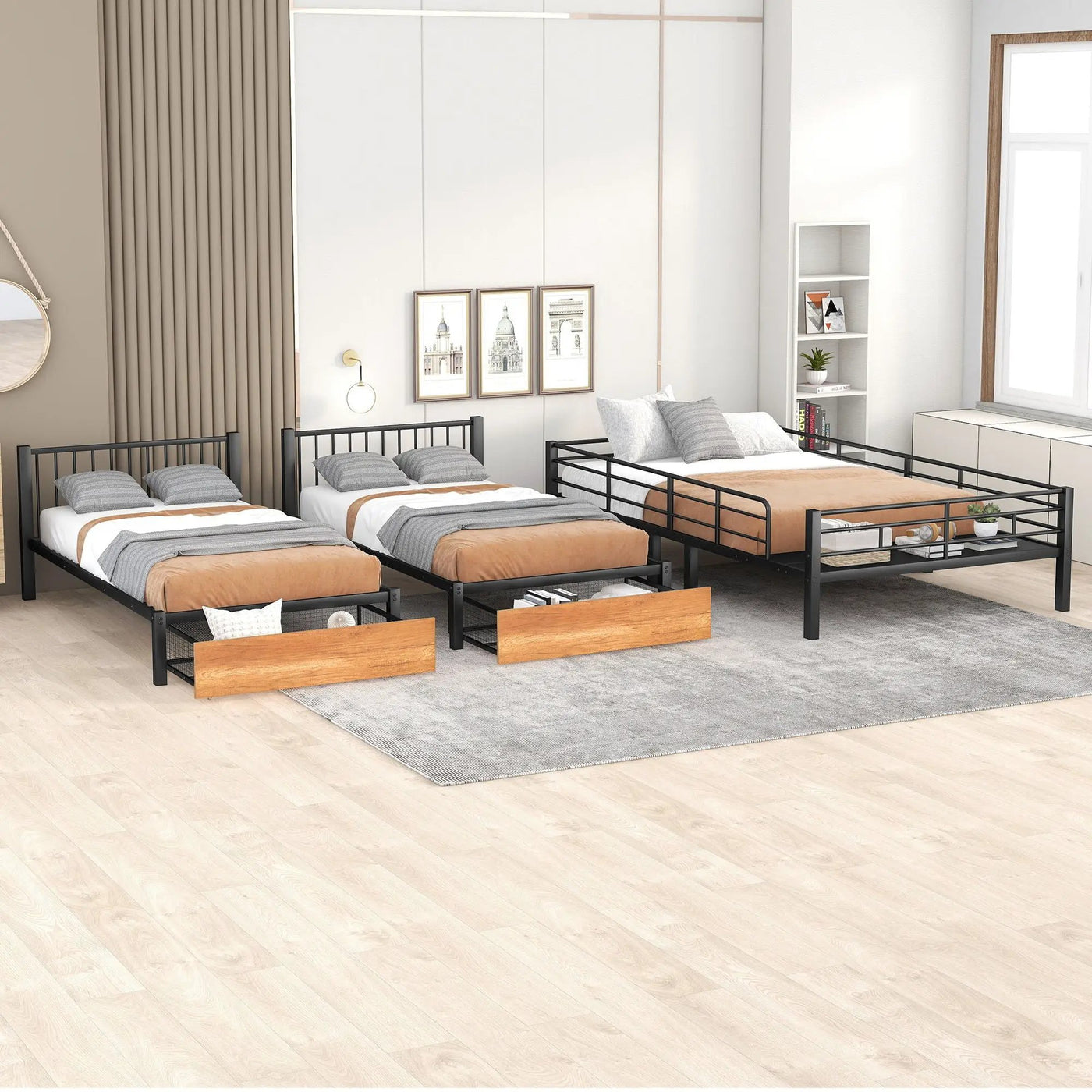 Triple Bunk Bed With Drawers And Guardrails by Unique Piece Furniture