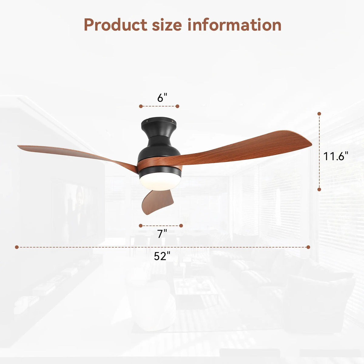 Ceiling Fan With Remote Controlled LED Light, 3 Blades, Reversible DC Motor, 6 Speeds, Dimmable, Flush Mount - Black by Unique Piece Furniture