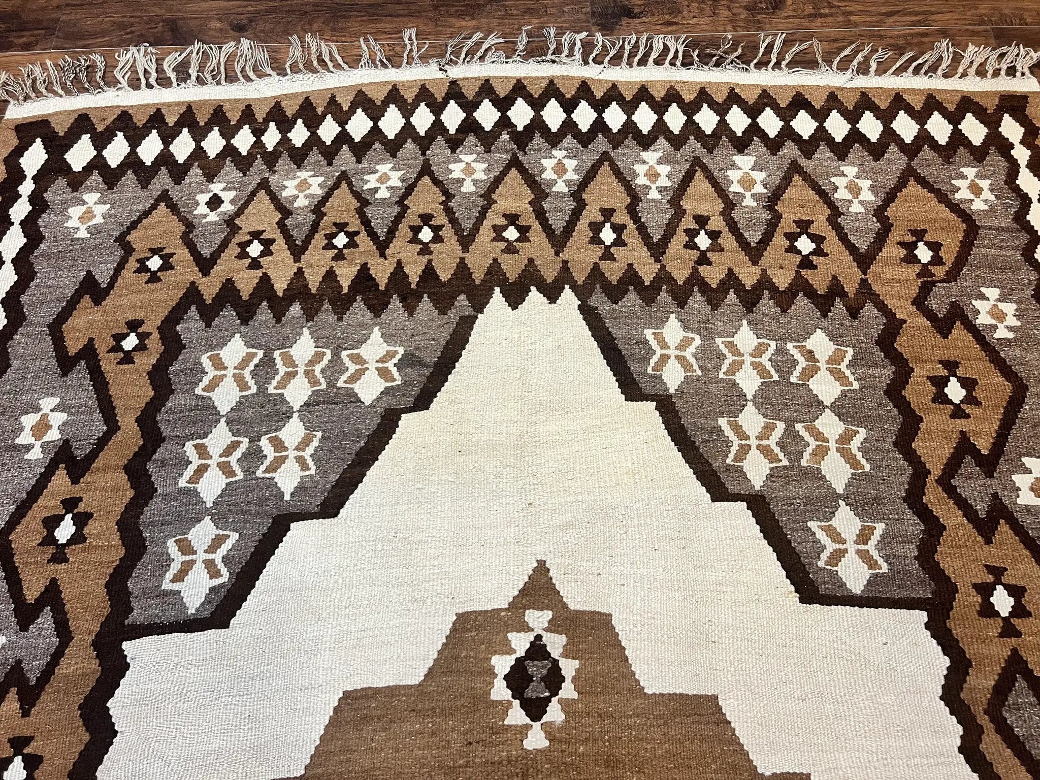 Antique Persian Fars Kilim Rug 8x11, Wool, Boho Tribal Persian Shiraz Flatweave Carpet, Semi Open Field, Geometric, Handmade, Vintage Semi Antique by Jewel Rugs