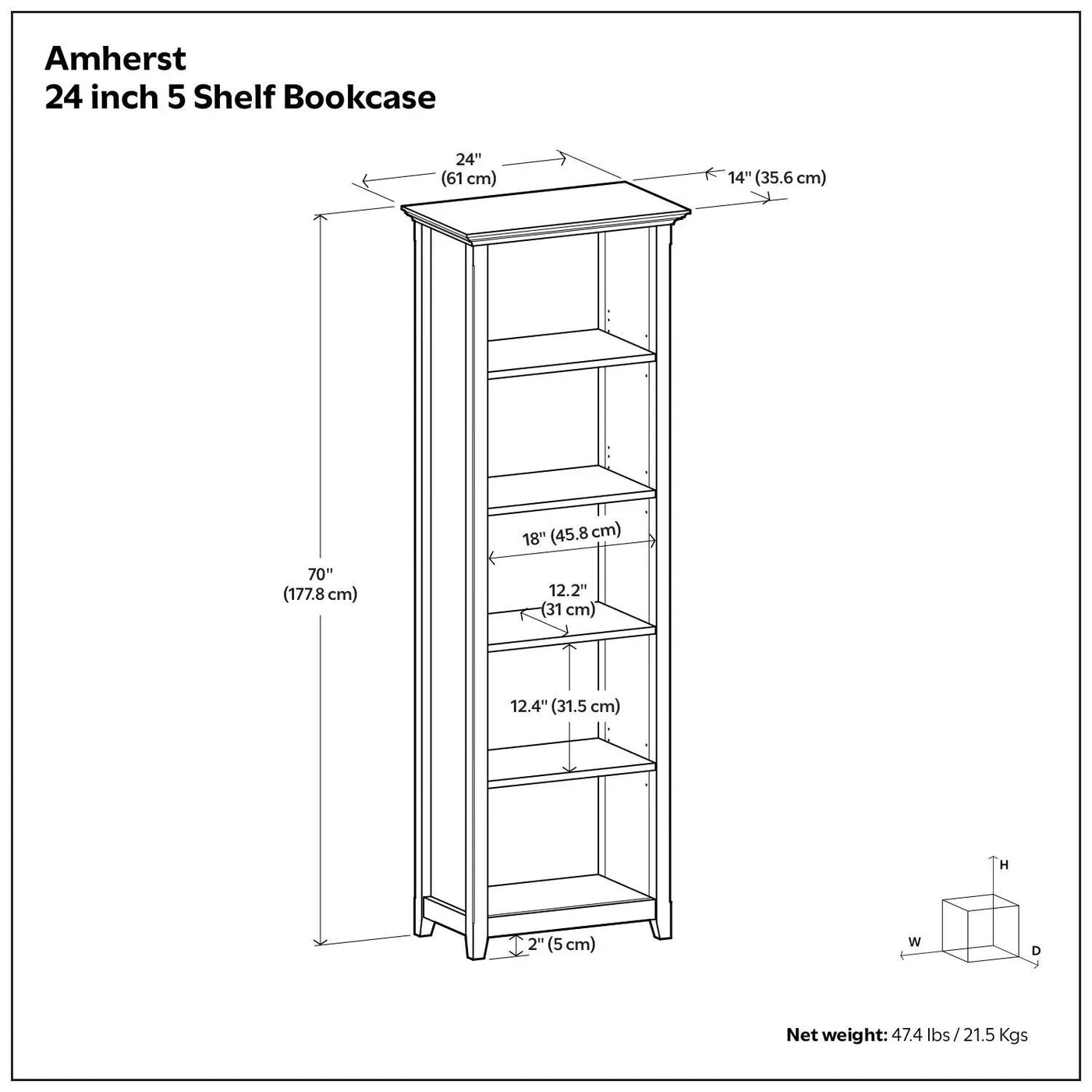 Amherst - 5 Shelf Bookcase, Handcrafted by HouseOfZazla
