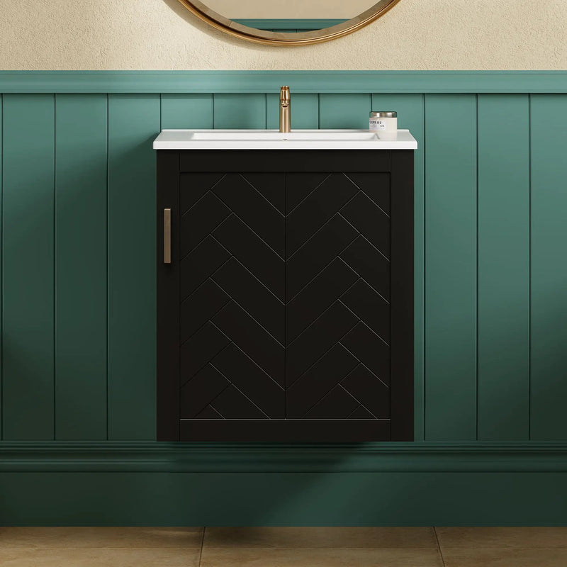 Modern Wall Mounted Bathroom Cabinet With Side Shelf And Ceramic Sink by Unique Piece Furniture