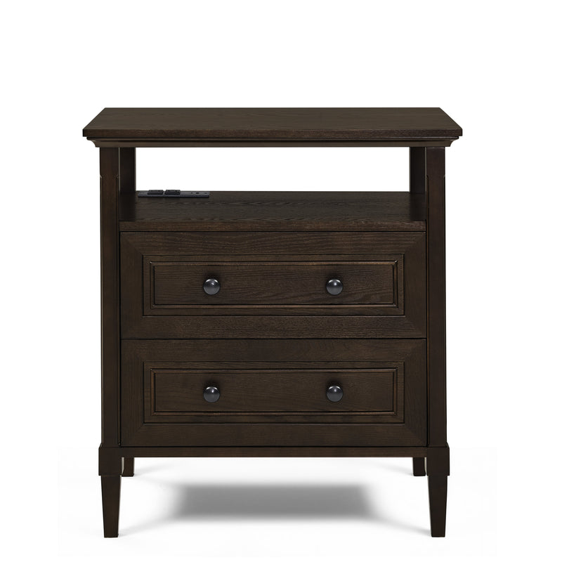 Wooden Bedside Nightstand with Open Cubby & 2 Storage Drawers, photo 9 of 10