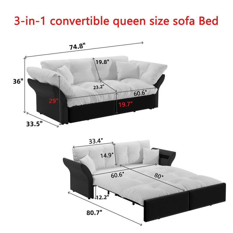 Queen Pull Out Sofa Bed, 3 In 1 Convertible Sleeper Tufted With 2 Soft Pillows by HouseOfZazla