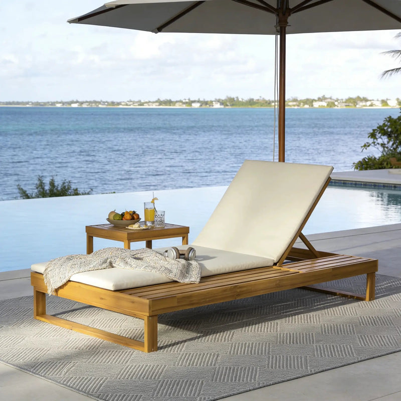 Teak Finish Acacia Wood Chaise Lounge with 1.57-Inch Cushion by HouseOfZazla