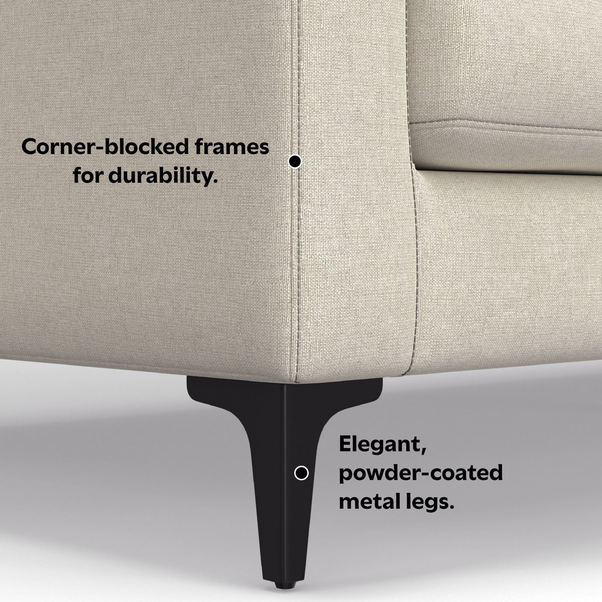 Mid Century Corner Sectional Sofa with Feather Cushions - Beige or Dark Gray, photo 7 of 15