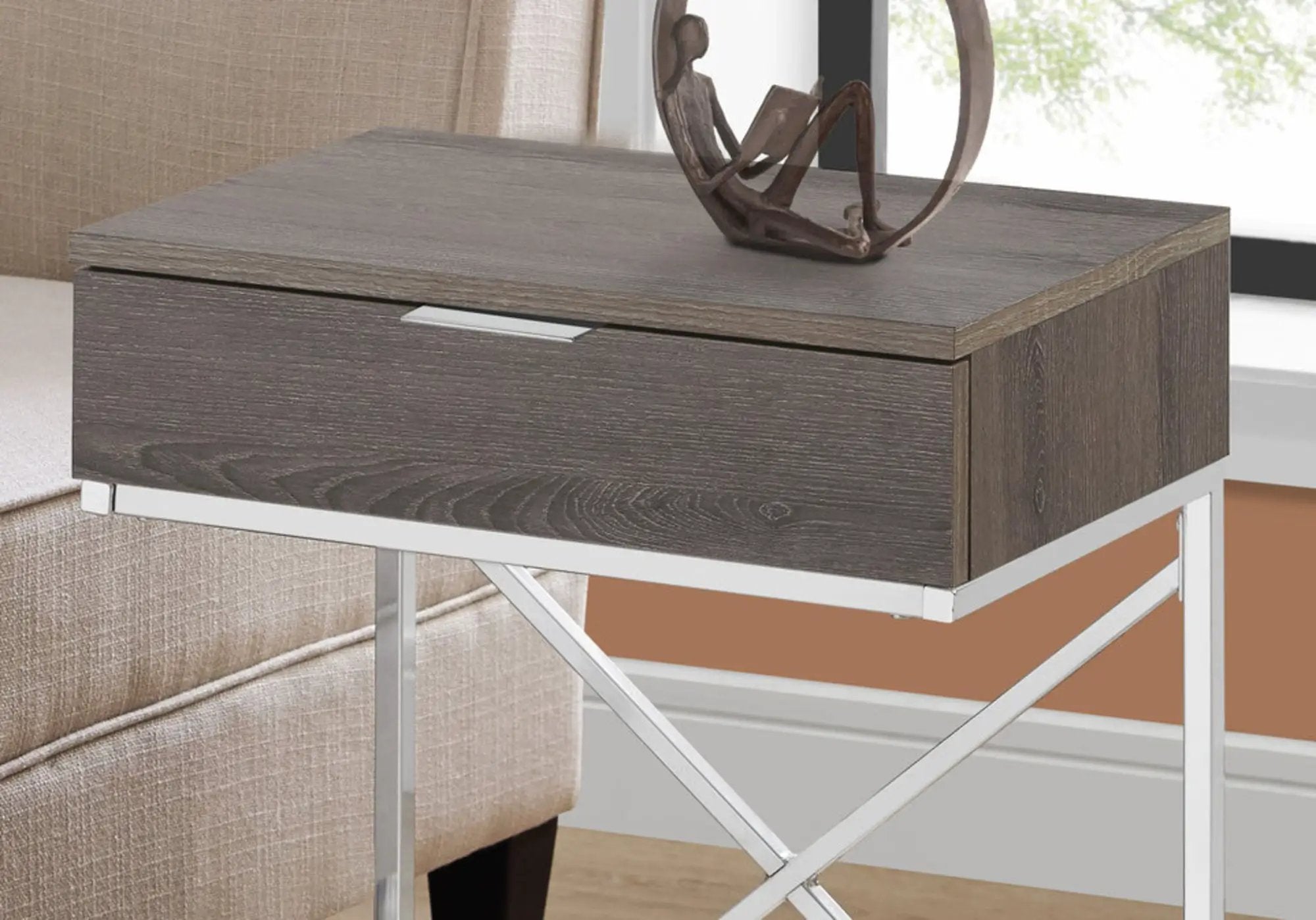 Accent Side Table, Storage Drawer, Contemporary - Taupe by Unique Piece Furniture